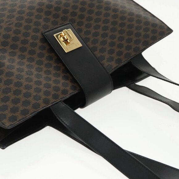 CELINE Macadam Canvas Shoulder Bag PVC Leather Black Gold - Picture 6 of 16